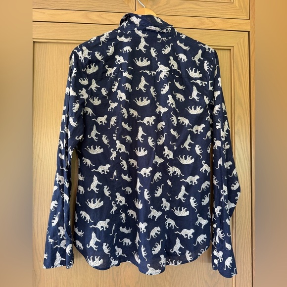 J. by J. Crew Navy and Cream Leopard Pattern Cotton Button Down Shirt / LG - Picture 7 of 10